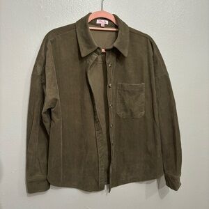 Pink Lily “Among Your Thoughts” Olive Corded Shacket